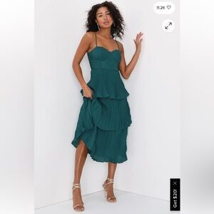Cascading Crush Emerald Tiered Bustier Midi Dress